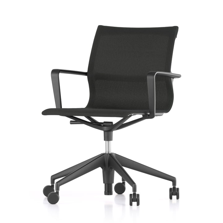 Le Vitra - Physix Studio chaise de bureau pivotante, revêtement FleeceNet noir, couleur du cadre noir profond, roulettes souples pour sols durs