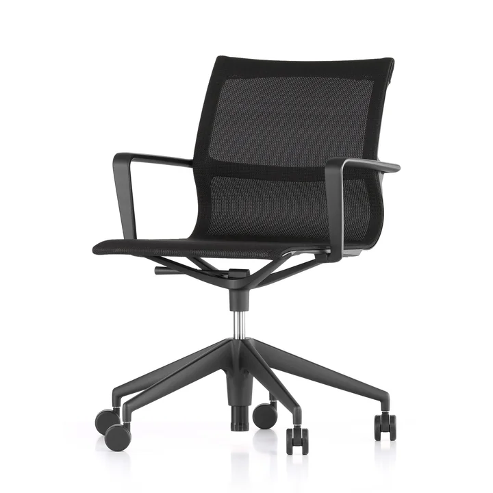 Le siège Vitra - Physix Studio Siège de bureau, revêtement TrioKnit black pearl, couleur du cadre noir profond, roulettes souples pour sols durs