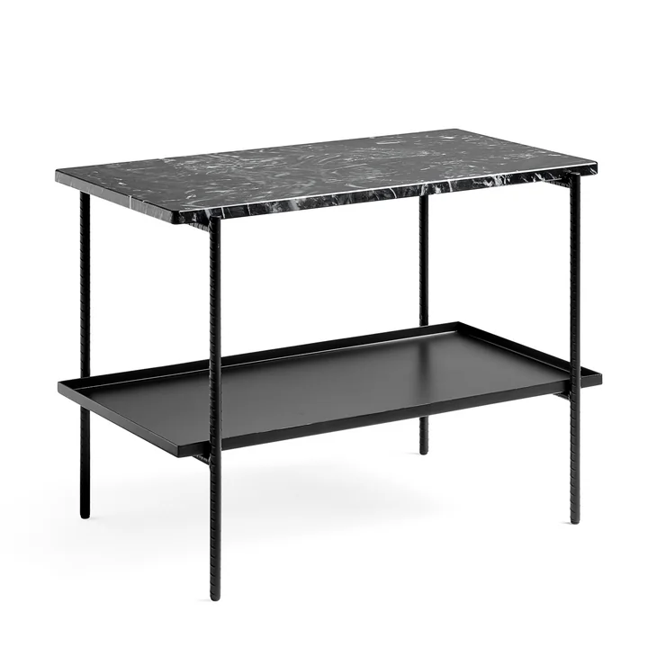 Table d'appoint rectangulaire à deux niveaux Rebar par HAY en marbre / noir