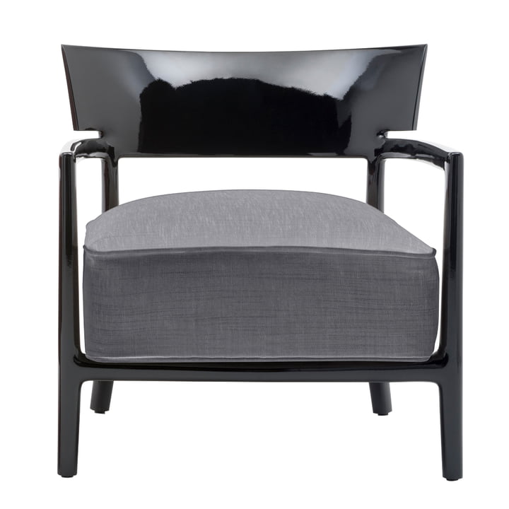 Le fauteuil Cara de Kartell, cadre noir / revêtement anthracite