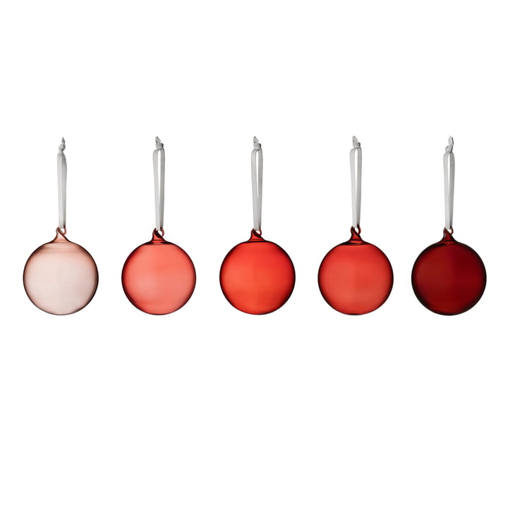 Iittala - Boules en verre, différentes nuances de rouge (lot de 5)