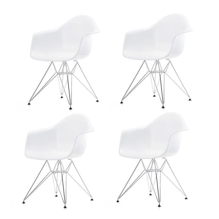 Action : 4 x Eames Plastic Armchair DAR de Vitra en chromé / blanc