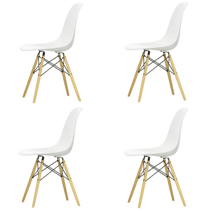 Offre spéciale : 4 x Eames Plastic Side Chair DSW de Vitra en érable jaunâtre / blanc