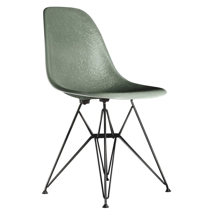 Chaise d'appoint Eames en fibre de verre DSR by Vitra - basic dark / Eames sea foam green