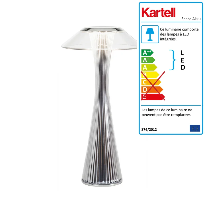 Lampe à batterie Space (LED) par Kartell en chrome