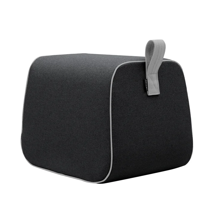 Tabouret Nector de Softline en feutre mélangé anthracite (610) / passepoil feutre mélangé gris (620)
