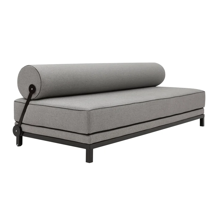 Lit de jour Sleep Daybed by Softline en noir / noir passepoilée / housse Cento noir / blanc (470)