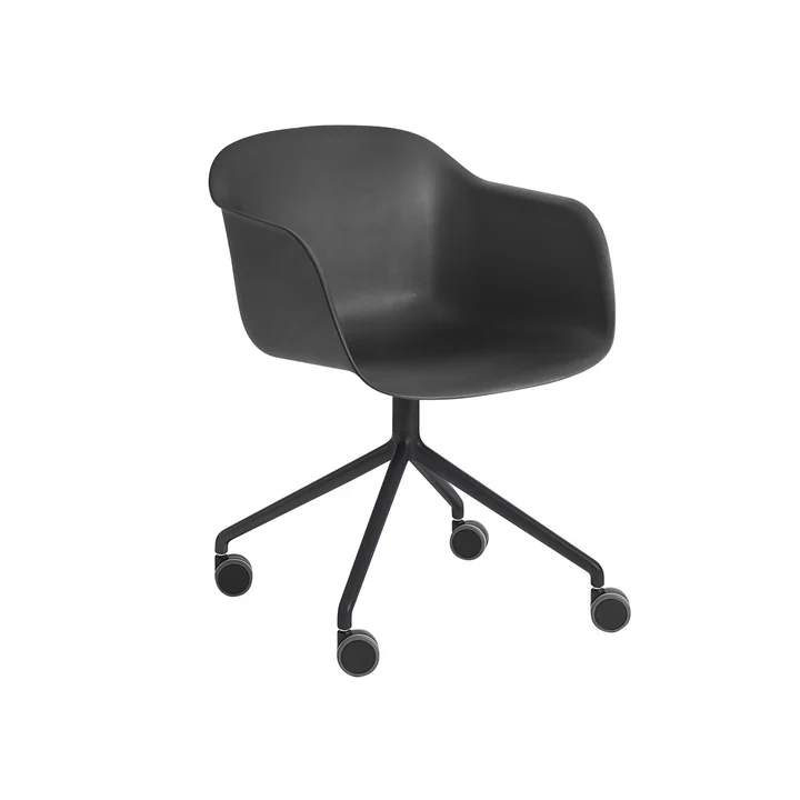 Fauteuil Fibre Fauteuil Swivel avec roulettes en noir par Muuto