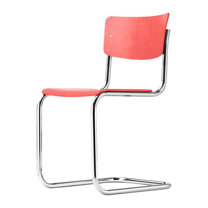 S 43 Chaise de Thonet en chrome / hêtre teinté rouge corail (TP 233)