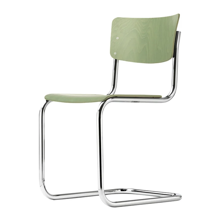 S 43 Chaise de Thonet en chrome / hêtre teinté vert jonc (TP 262)