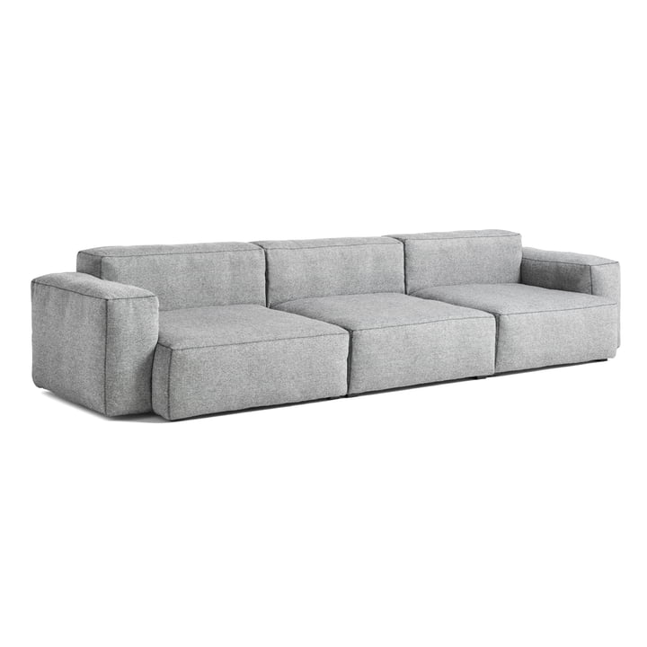 Mags Soft Sofa 3 places combinaison 1 accoudoir bas de Hay en gris clair (Hallingdal 130) / coutures : gris foncé