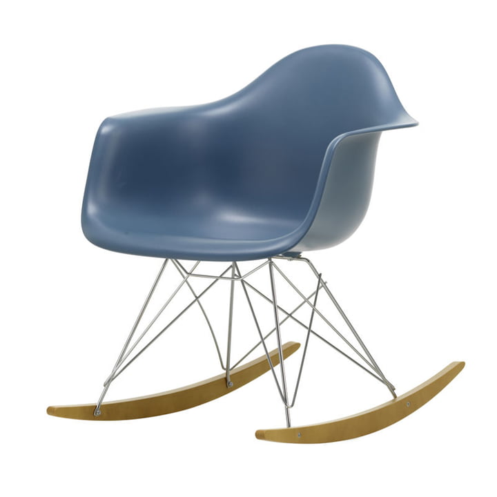 Eames Plastic Armchair RAR de Vitra en érable jaunâtre / chrome / bleu mer