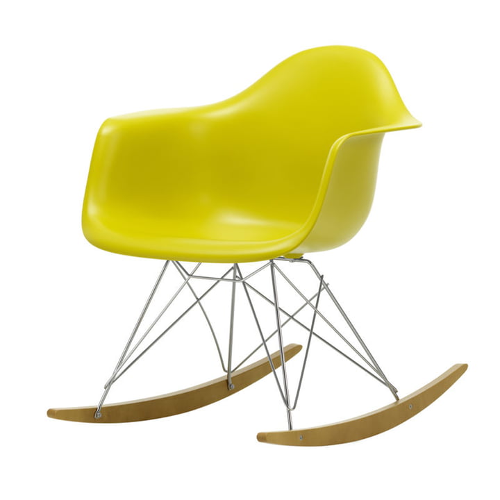 Eames Plastic Armchair RAR en érable jaunâtre / chrome / moutarde (hauteur d'assise : 37 cm) de Vitra