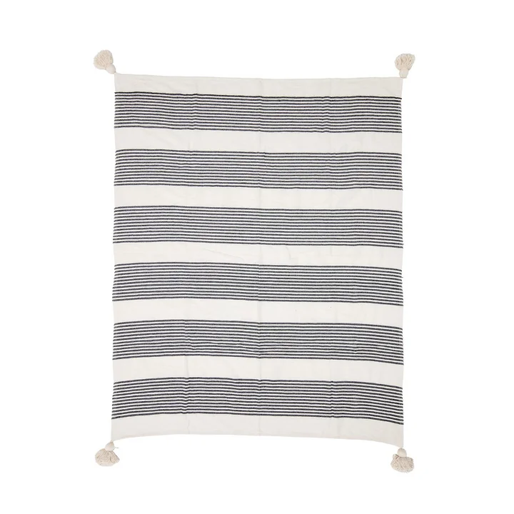 couverture à glands 150 x 125 cm Bloomingville en noir