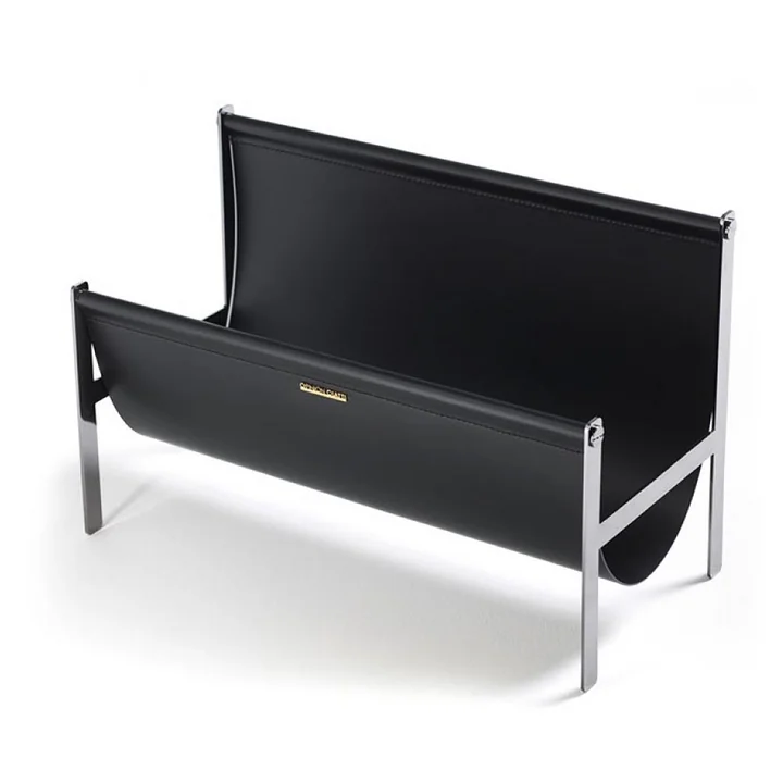Portariviste magazine collector, cuir noir / nickel noir par Opinion Ciatti