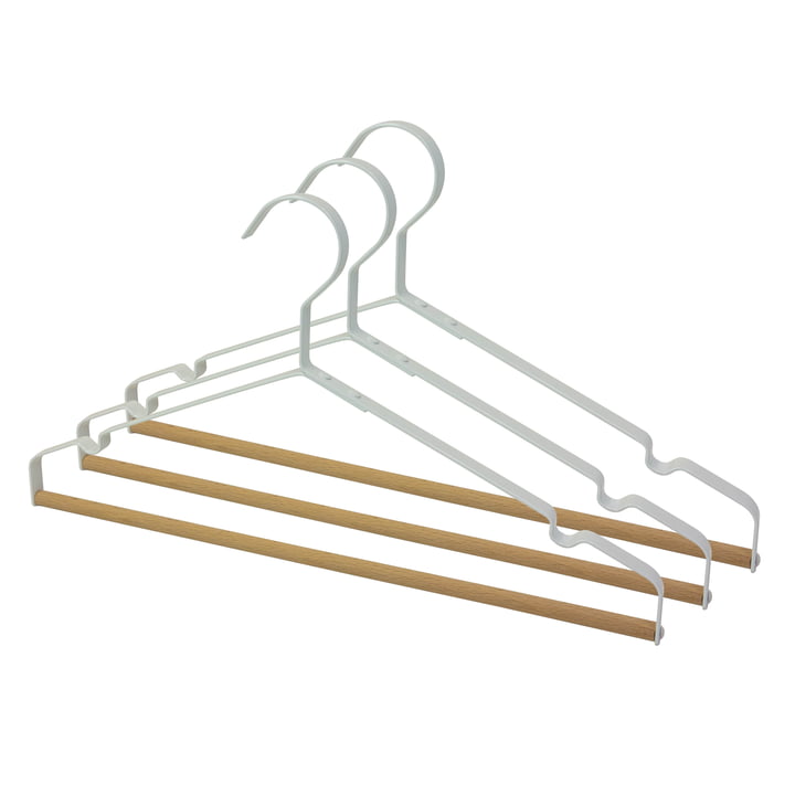 Collection - Cintre en métal avec barre en bois, blanc (lot de 3)