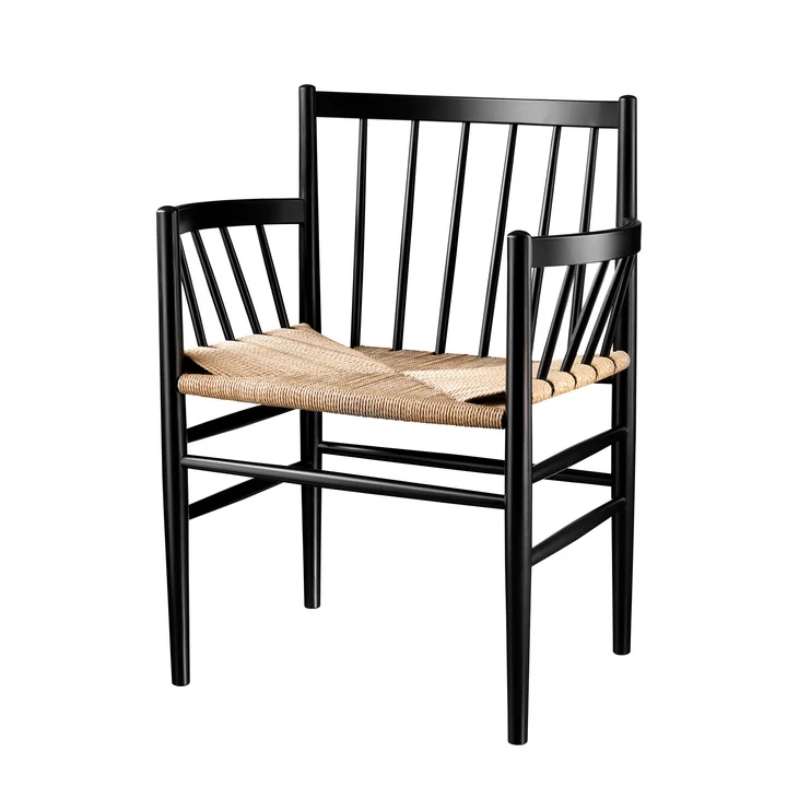 Fauteuil J81, hêtre laqué noir / maille naturelle par FDB Møbler