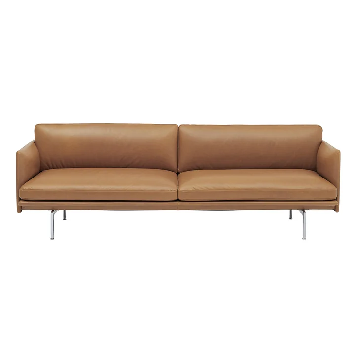 Outline Canapé 3 places de Muuto en cognac Refine Leather / aluminium poli