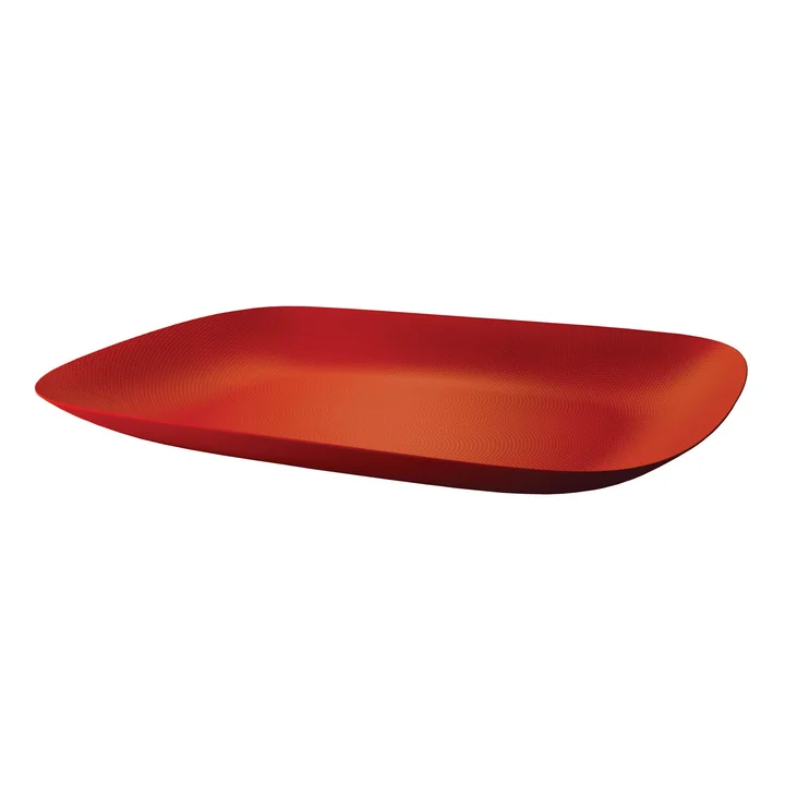 Plateau Moiré 45 x 34 cm par Alessi en rouge avec décor en relief