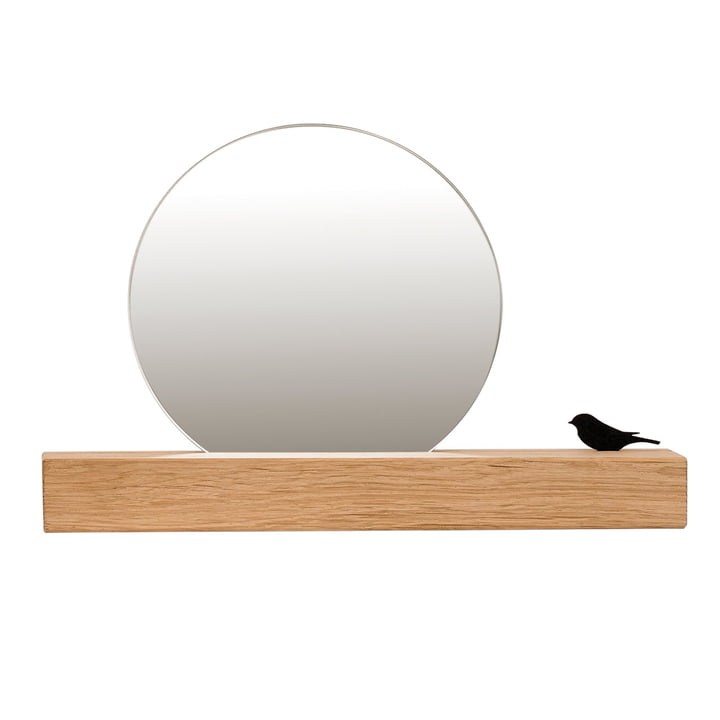 Miroir avec oiseau Ø 25 cm, chêne naturel de conception de chambre