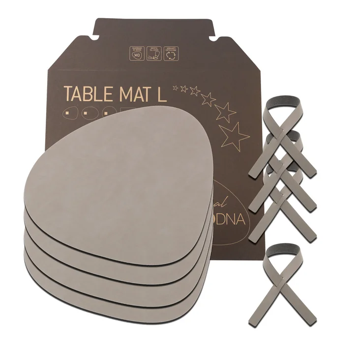Coffret cadeau Curve L by Lind DNA en Nupo gris clair (4 sets de table + 4 ronds de serviette)