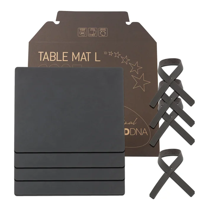 Set cadeau Square L de Lind DNA dans Nupo anthracite (4 sets de table + 4 ronds de serviette)
