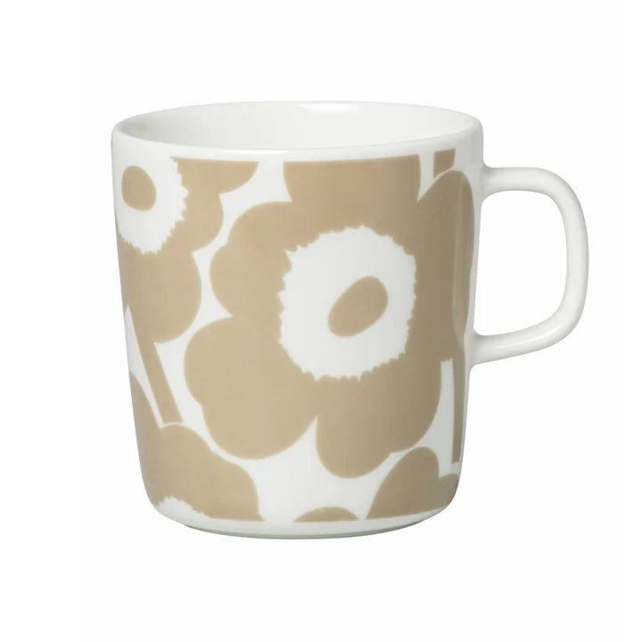 Oiva Unikko Gobelet avec anse 400 ml, blanc / beige de Marimekko