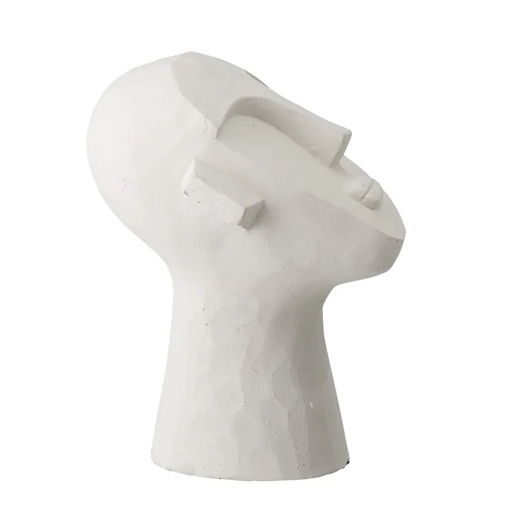 sculpture de tête abstraite H 22 cm de Bloomingville en béton blanc