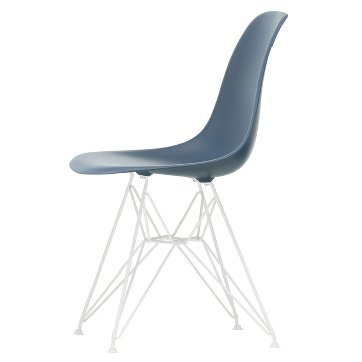 Vitra - Eames Plastic Side Chair DSR, blanc / bleu marine (patins en feutre blanc)