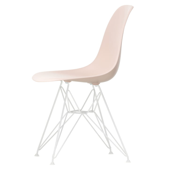 Vitra - Chaise d'appoint en plastique Eames DSR, blanc / rose tendre (planeurs en feutre blanc)
