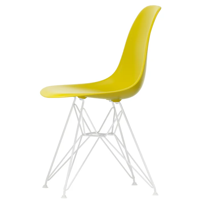 Vitra - Eames Plastic Side Chair DSR, blanc / moutarde (patins en feutre blanc)