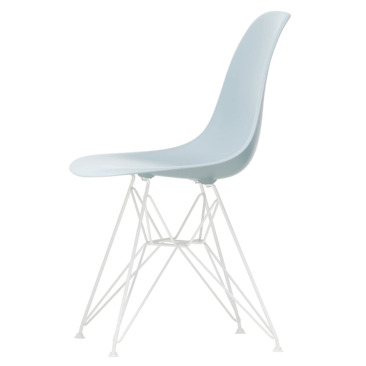 Vitra - Chaise latérale en plastique Eames DSR, blanc / gris glace (patins en feutre blanc)