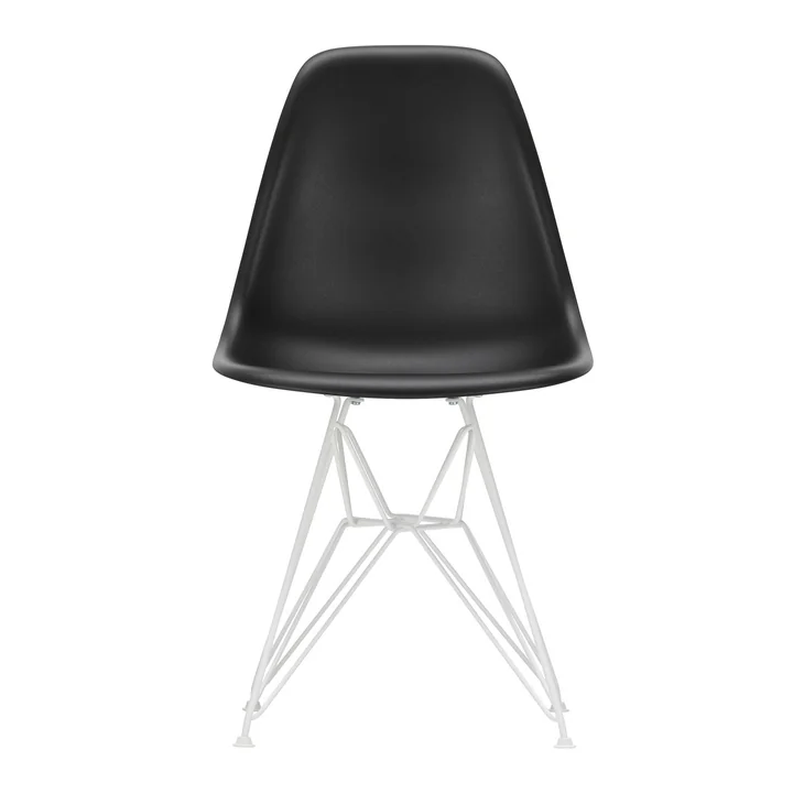 Vitra - Eames Plastic Side Chair DSR, blanc / noir profond (patins en feutre blanc)