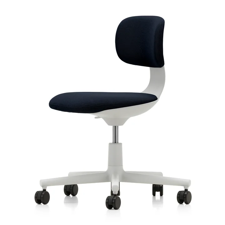 Rookie Chaise de bureau de Vitra en soft grey / Volo bleu nuit (roulettes pour sols durs)