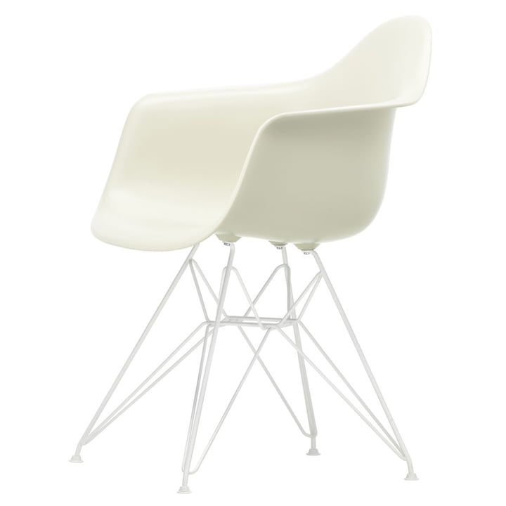 Eames Plastic Armchair DAR de Vitra en blanc / galet (patins en feutre blanc)