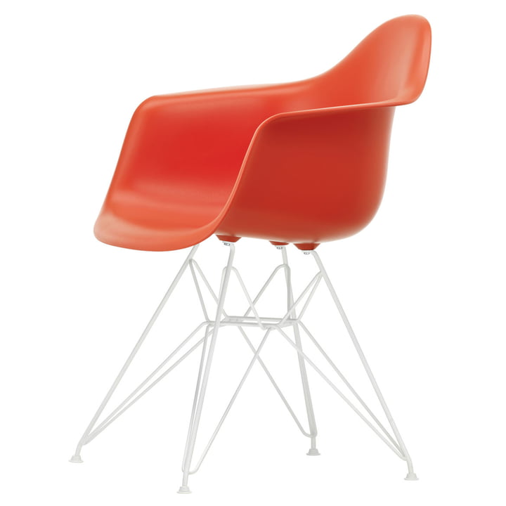 Eames Plastic Armchair DAR de Vitra en blanc / poppy red (patins en feutre blanc)