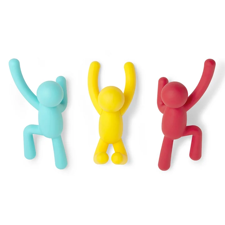 Buddy set de 3 crochets muraux de Umbra en bleu / jaune / rouge
