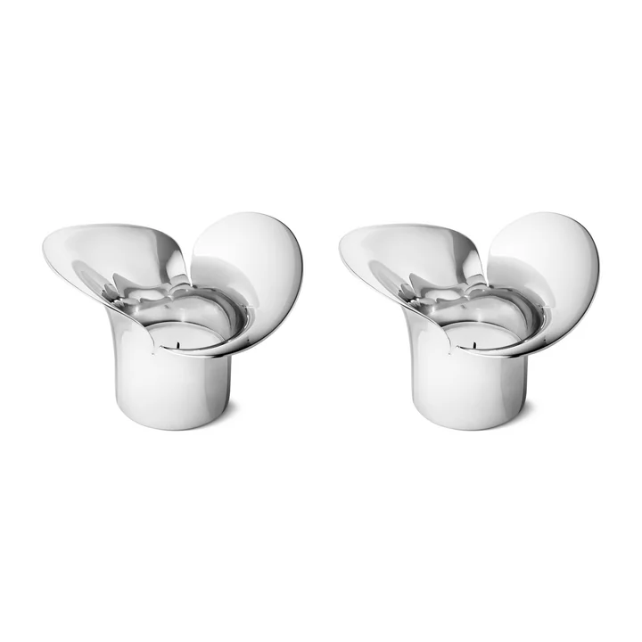 Lot de 2 porte-bougies Bloom Botanica, en acier inoxydable de Georg Jensen