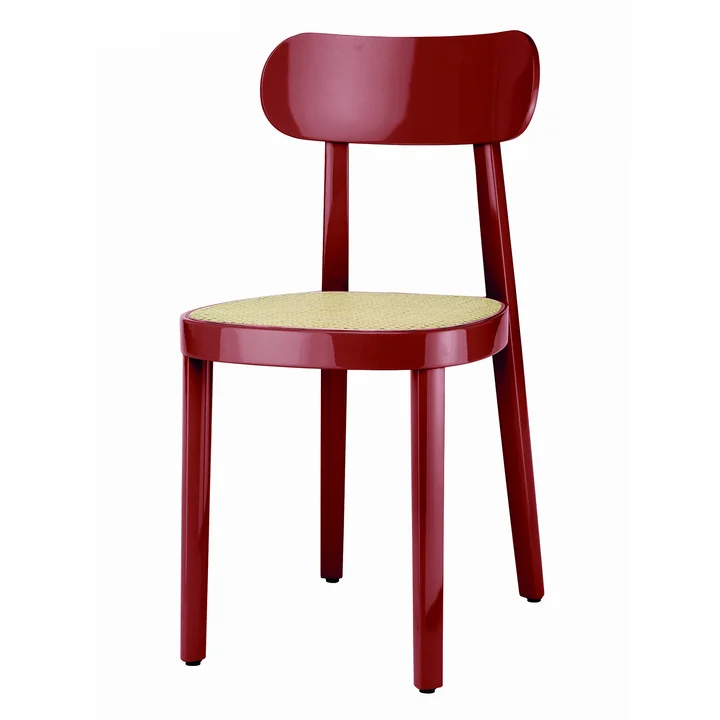 118 Chaise en osier Thonet avec tissu de support en plastique en hêtre rouge foncé verni brillant