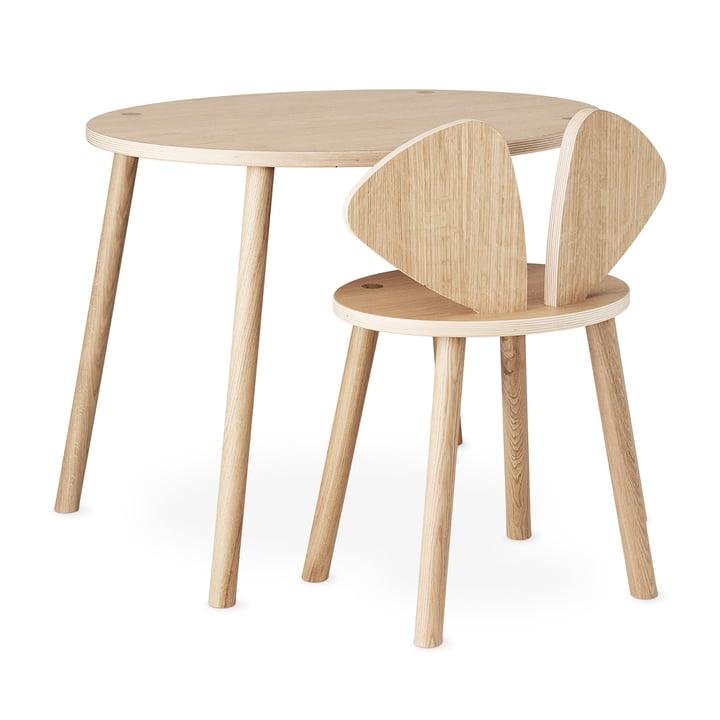 Mouse School Set (Junior - chaise et table) de Nofred en chêne laqué mat
