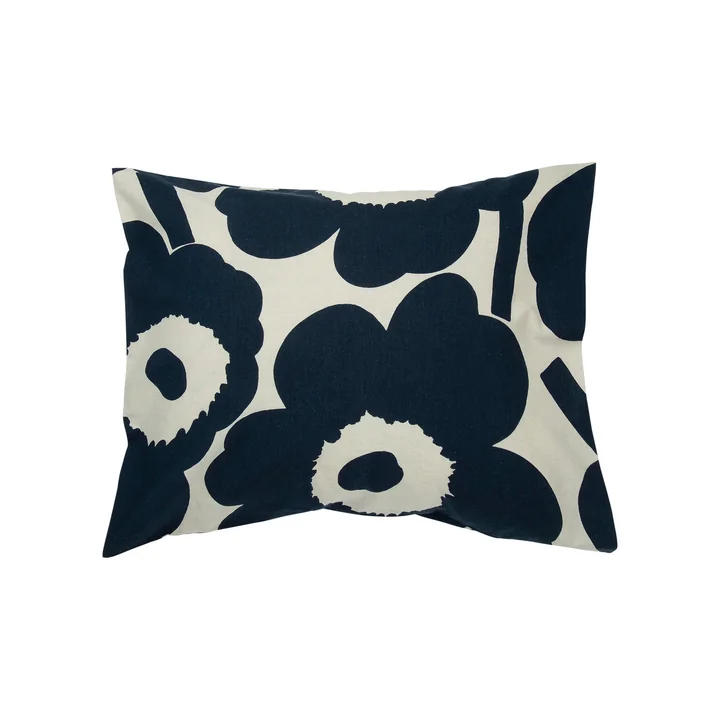 Unikko Taie d'oreiller 80 x 80 cm de Marimekko en coton blanc / bleu foncé