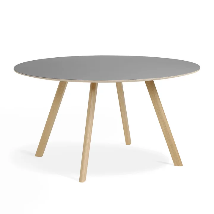 Copenhague CPH25 table de HAY avec un diamètre de 140 cm en chêne laqué mat / linoléum gris