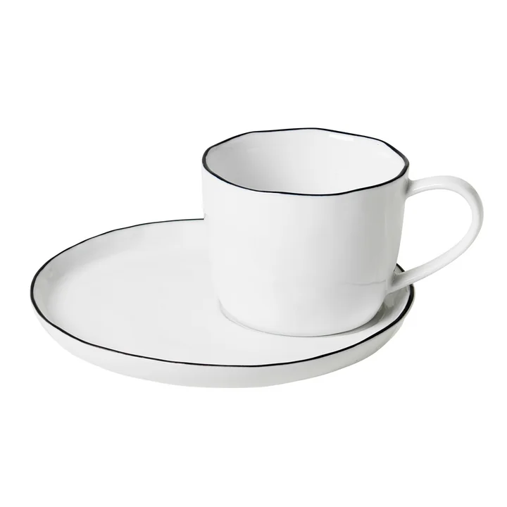 Tasse et soucoupe à Salt L, 15 cl, blanc / noir de Broste Copenhagen