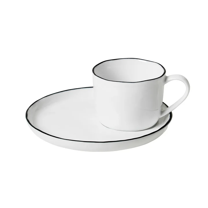 Tasse à Salt et soucoupe S, 10 cl, blanc / noir de Broste Copenhagen