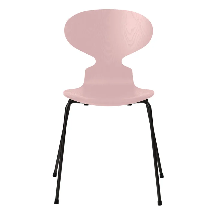 Chaise fourmi de Fritz Hansen en frêne teinté rose pale / piètement noir