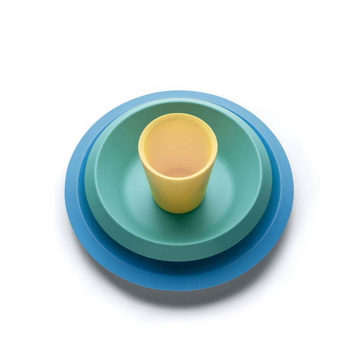 La vaisselle pour enfants Giro Kids S2, bleu / vert / jaune (3 pièces) de Alessi