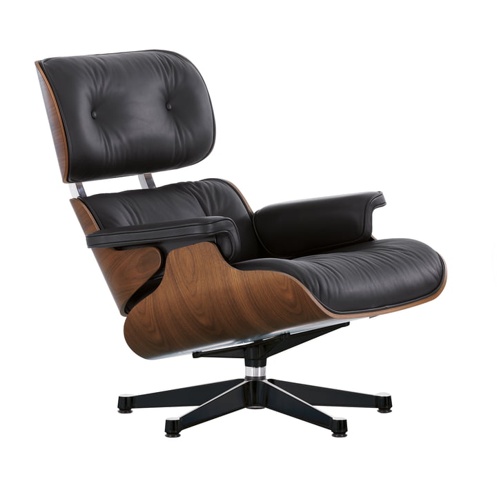 Vitra - Lounge Chair , poli / côtés noirs, noyer noir pigmenté, cuir noir ( Premium F nero ), nouvelles dimensions