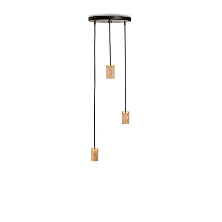 Brass Triple Suspension, noir / chêne / laiton de Tala