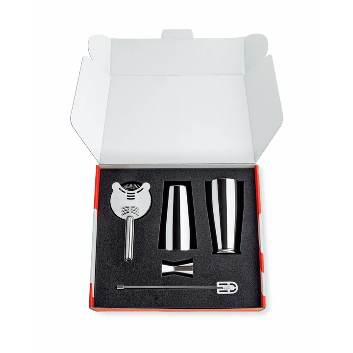 Le set de cocktail Boston de Alessi en acier inoxydable