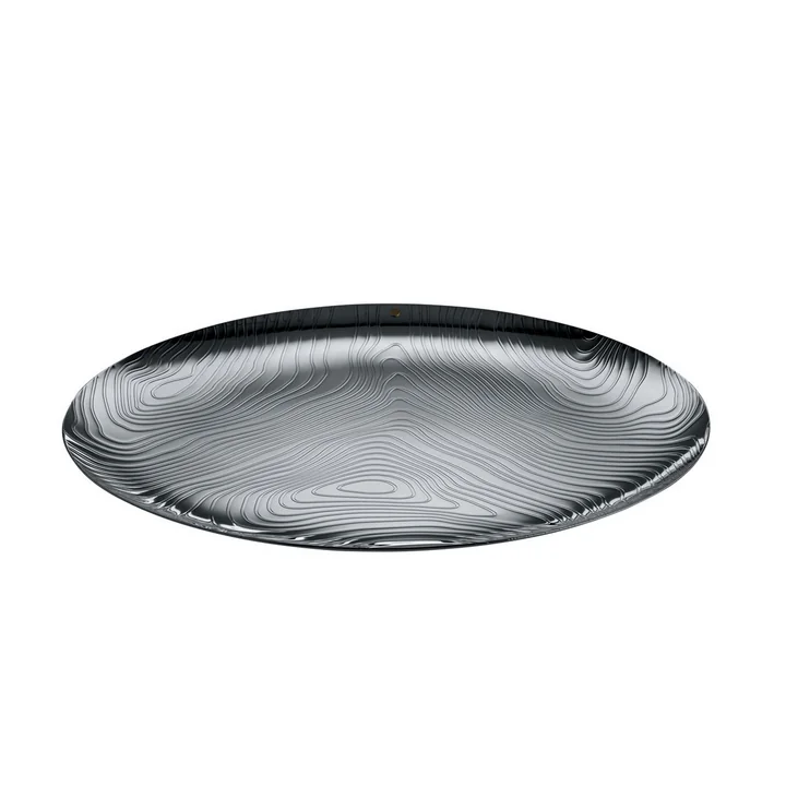 Le plateau Veneer de Alessi en acier inoxydable avec décor en relief